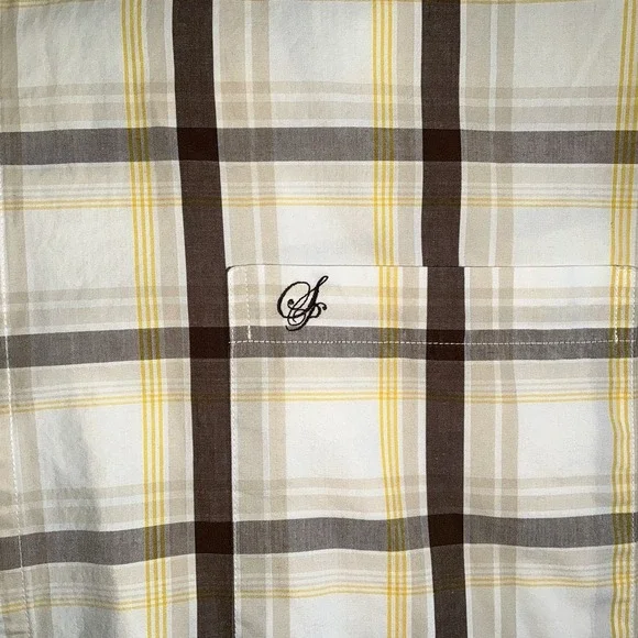 Southpole Men's Shirt Button Down Short Sleeve Plaid Taupe Brown Yellow XXL - Picture 3 of 7